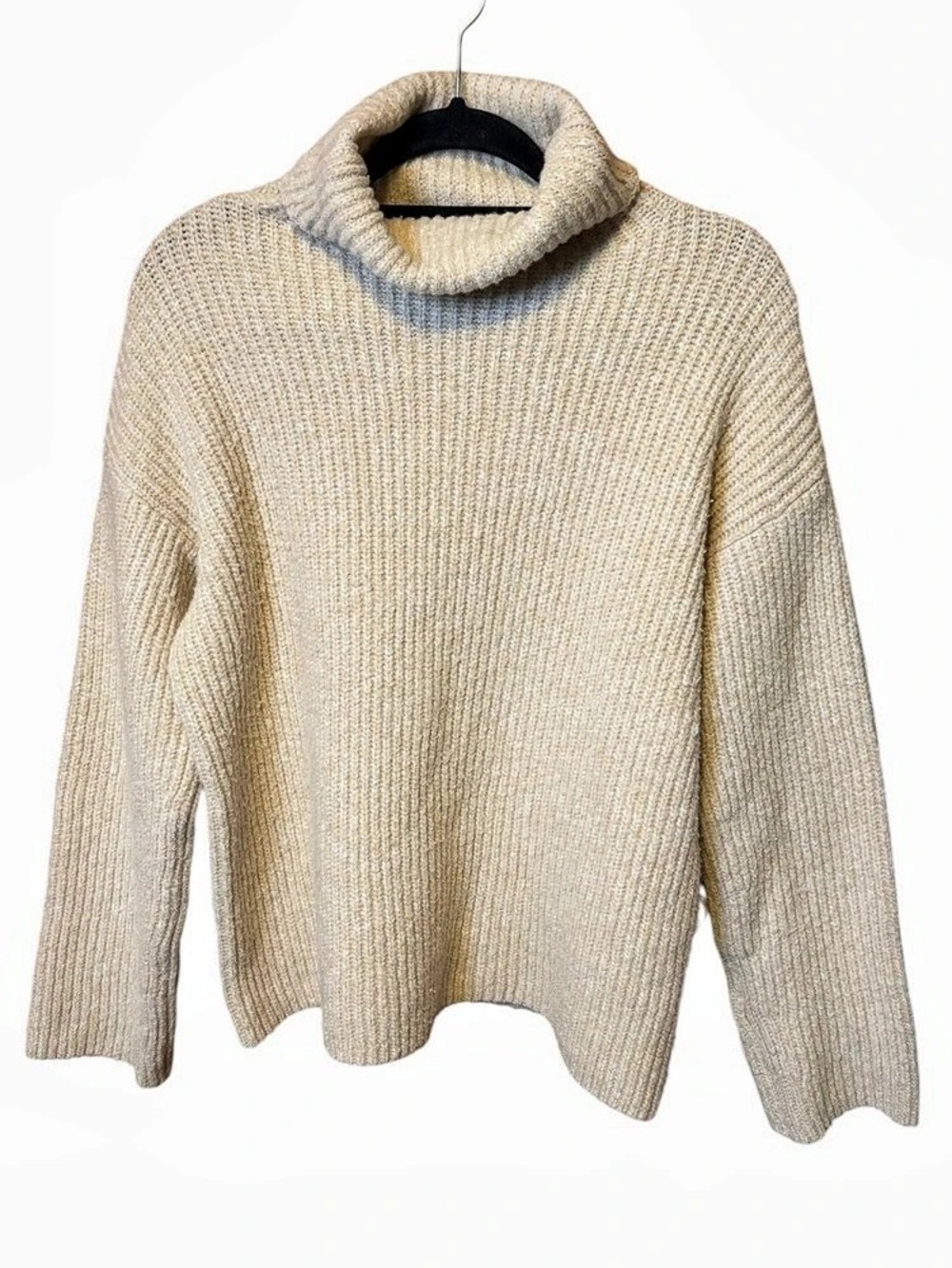 Ann Taylor Cream Chunky Ribbed Turtleneck Sweater Women’s XS Wool Blend